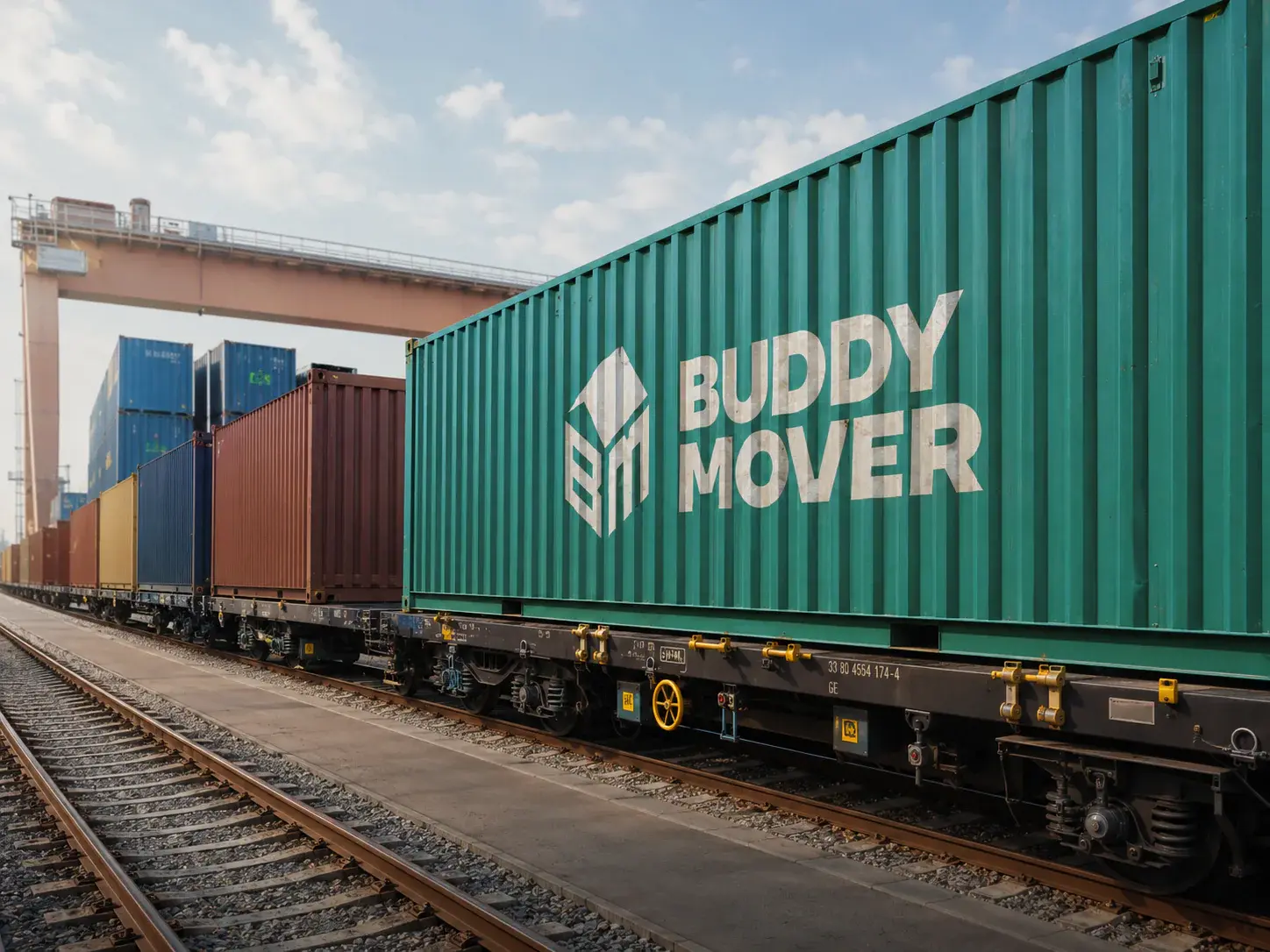 A freight train with container wagons